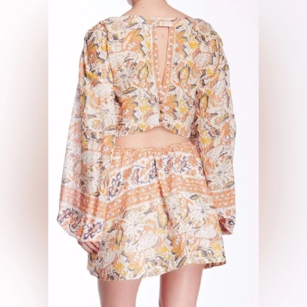 Free People Women's Orange Yellow Floral Cut Out Back Mini Dress Size Medium